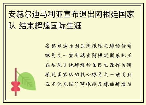 安赫尔迪马利亚宣布退出阿根廷国家队 结束辉煌国际生涯