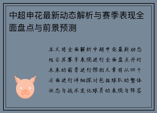 中超申花最新动态解析与赛季表现全面盘点与前景预测