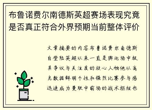 布鲁诺费尔南德斯英超赛场表现究竟是否真正符合外界预期当前整体评价 布鲁诺费尔南德斯英超赛场表现究竟是否真正符合外界预期当前整体评价